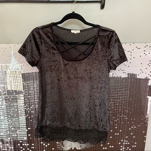 3 for $15//Black Velvet Top with Criss-Cross Front